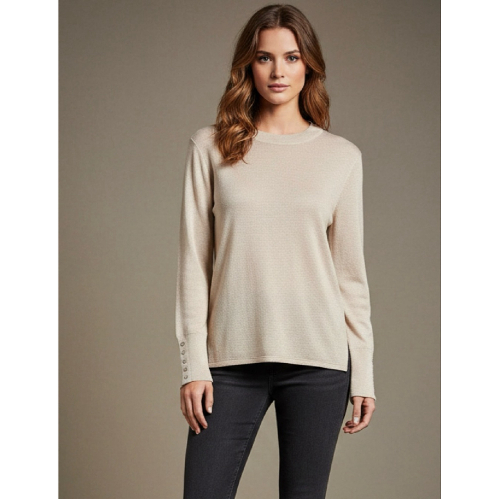 RAFAELLA Long Sleeve Mock Neck Tee Size L Beige
